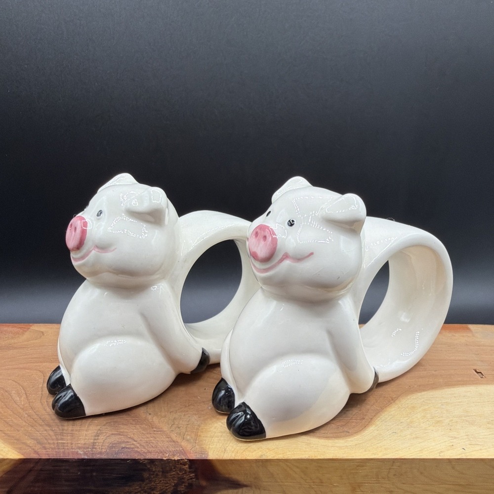 Adorable Vintage Pig Napkin Ring Holders Ceramic Piglets Ron Gordon Designs